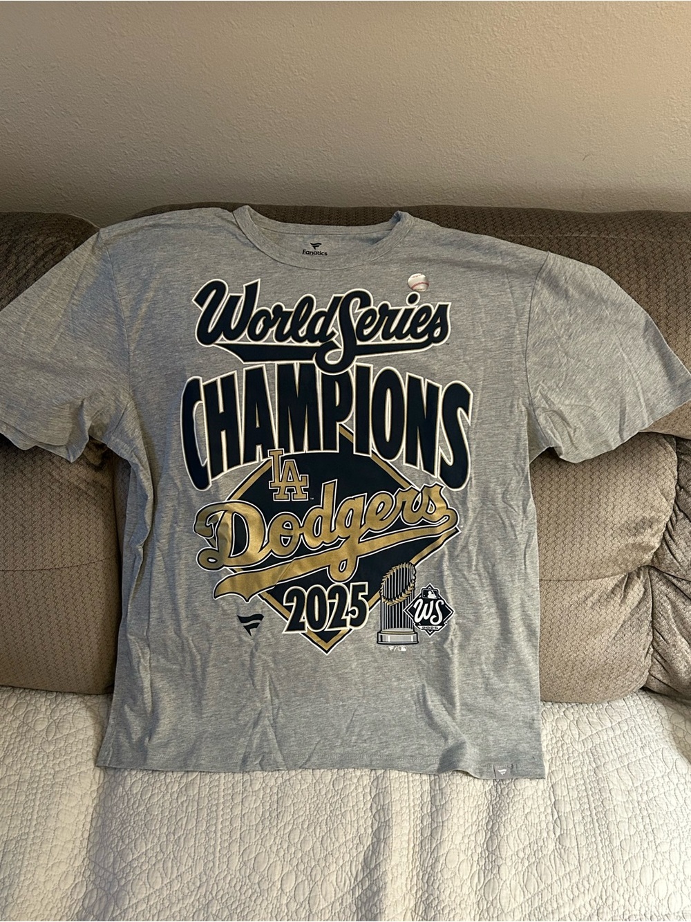 Fanatics Los Angeles Dodgers Gray and Navy World Series Champions Tee